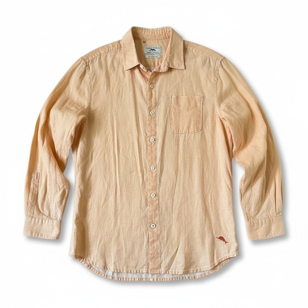 Tommy Bahama Relax Mens XL Linen Long Sleeve Button Down Shirt Peach Orange